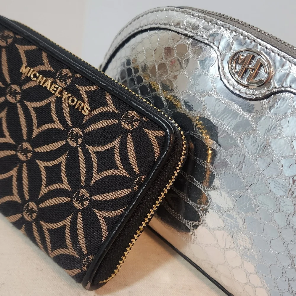 Michael Kors Black and Silver Patterned Bag Set